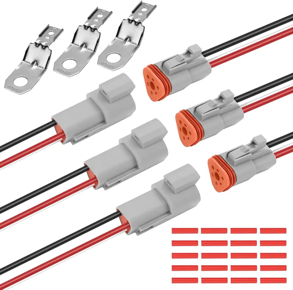 DT 3 Pin Waterproof Connector, 14 AWG Cable Automotive Electrical Connector Male Female Plug Wiring Harness for Car, Truck, Boats, LED Work Light (3 Pin)