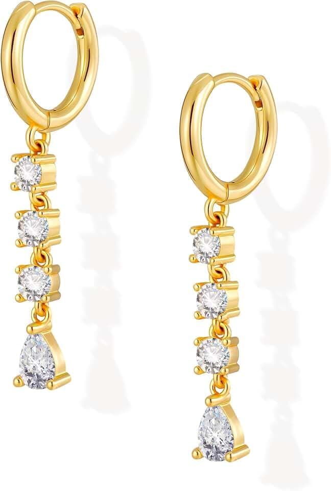 Tassel Chain Small Gold Hoop Dangle Earring For Women Huggie Earring Heart Star CZ 14K Gold Plated Fashion Jewelry Graduation Gift for Her Mothers Day Gifts for Mom