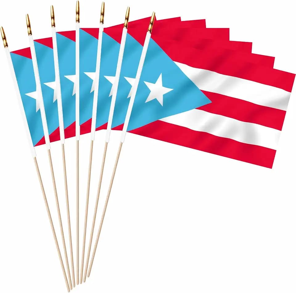 Puerto Rico Mini Flag 5x8 Inch 20 Pack Wood Stick Handheld