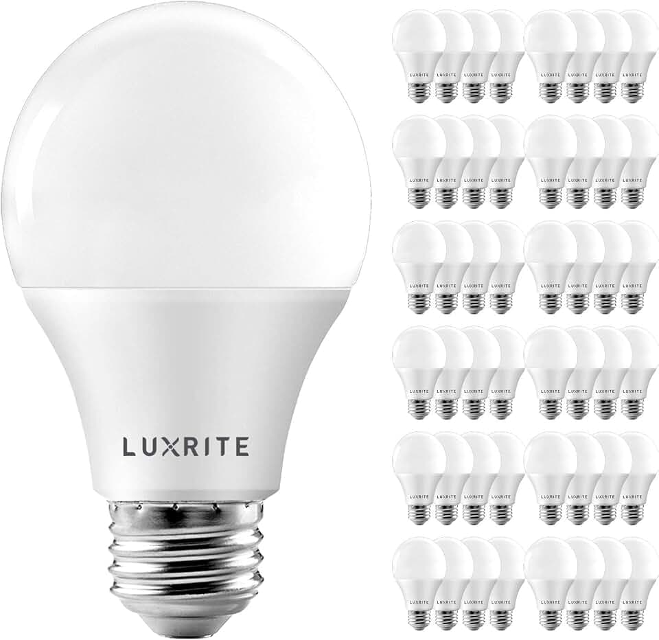 LUXRITE A19 LED Bulb 60W Equivalent, 800LM, 4000K Cool White (48 Pack)