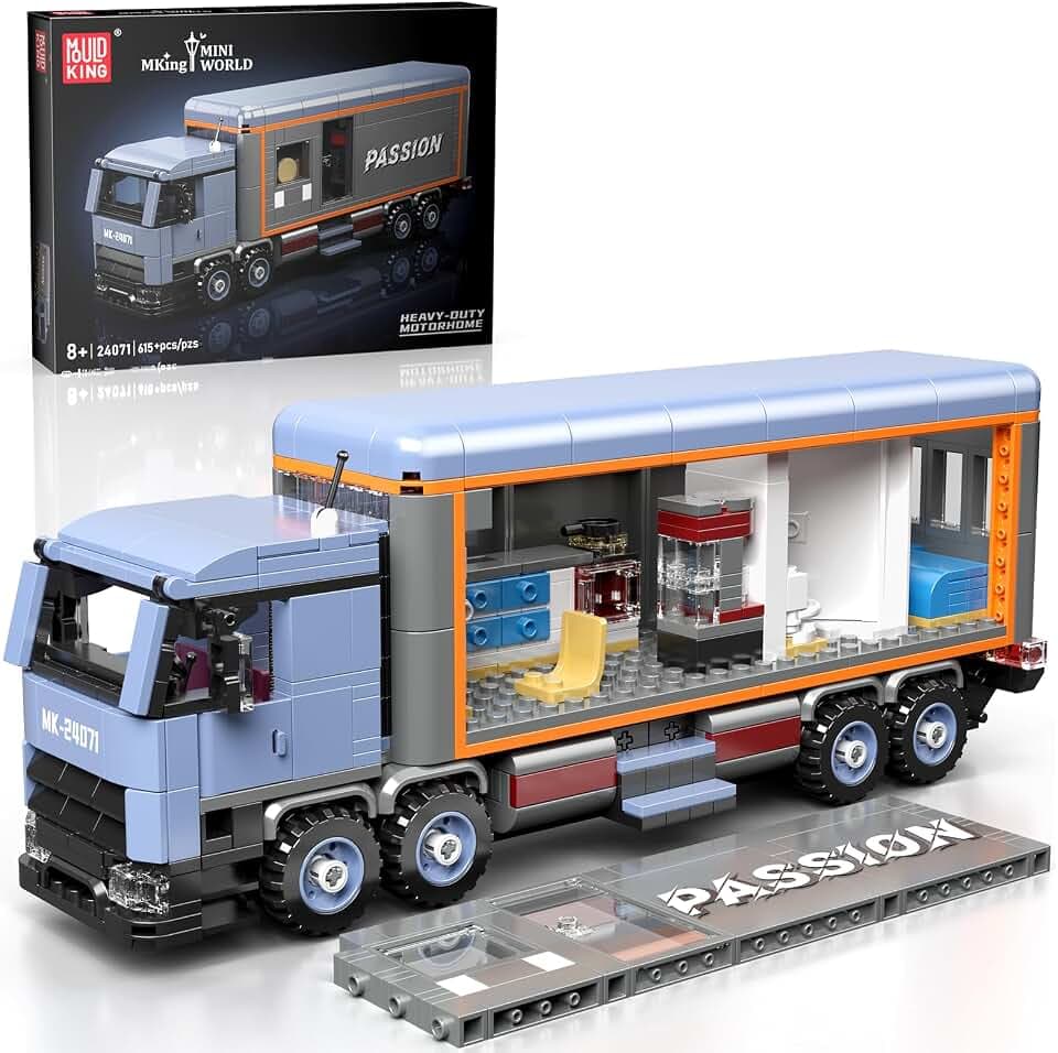 Mould King 24071 Klemmbausteine LKW Modellbausatz Bausteine Container LKW Wohnmobil Bausatz MOC Sammelmodell Geschenke für Erwachsene (615 Teile)