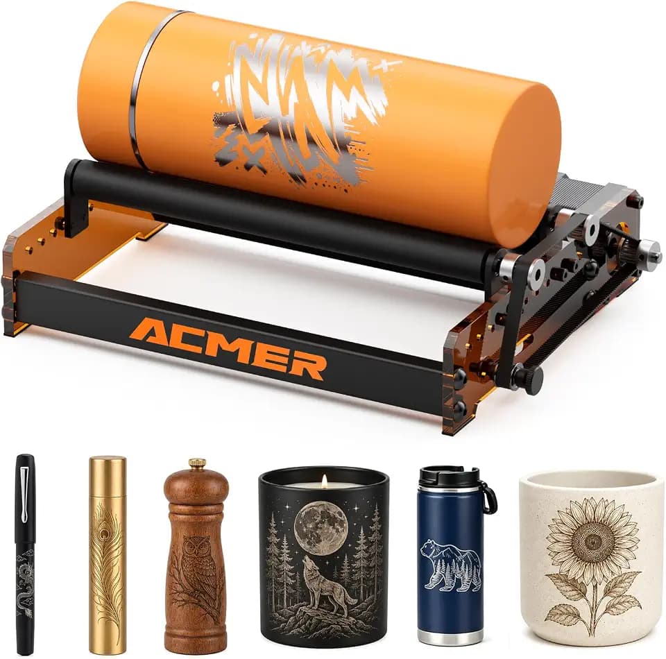 ACMER M3 Laser Rotary Roller,6-164 mm Gravurdurchmesser,370mm Gravurlänge, Laser-Rotationswalze kompatibel mit der Lasergravierer, ideal für Zylinderobjekte wie Dosen, Flaschen und Stifte