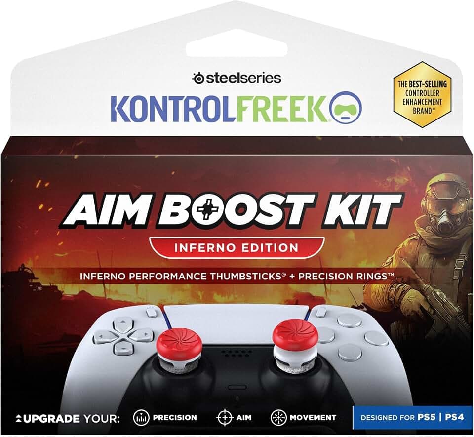 KontrolFreek FPS Aim Boost Kit Freek Inferno PS5 Stick Aufsätze | High-Rise & Mid-Rise Joystick Erhöhung für PlayStation 5 & PS4 | Maximale Präzision für FPS | Rot