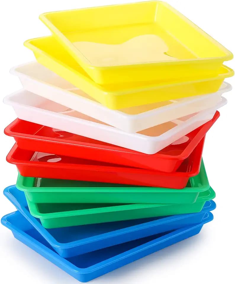 WUWEOT 10 Stück Kunststoff-Aktivitäts-Tablett, 28 x 21cm Mehrzweck-Kunst- und Handwerks-Organizer-Tablett für Schleim und sensorisches Spielzeug, Malerei, DIY-Projekte, lustige Heimaktivitäten