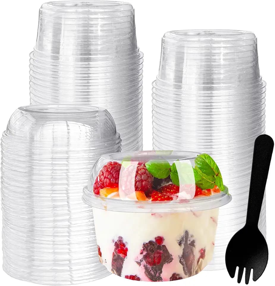 50 Pack 12 oz Disposable Clear Plastic Cups with Dome Lids and Spoons