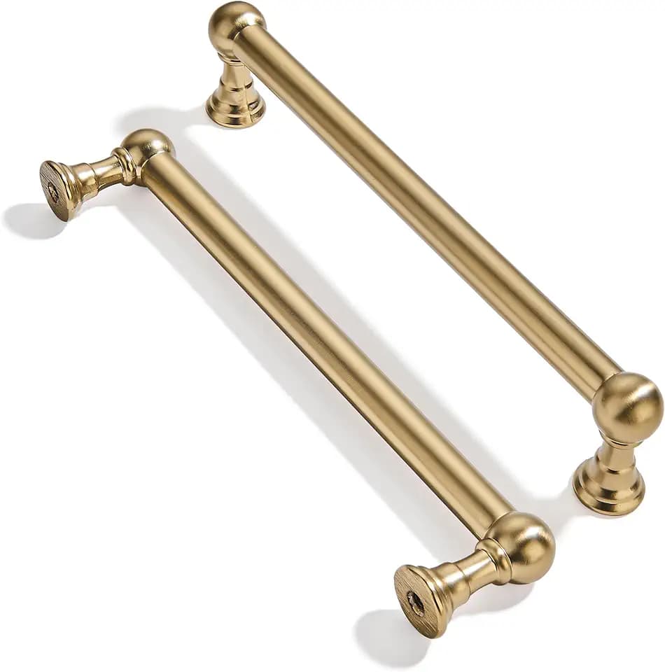 khtumeware 2 Pack 6 Inch Hole Center Brushed Brass Cabinet Pulls Heavy Duty Solid Warm Brass Cabinet Handles cabinets Dressers Kitchens Handles Bathroom cabinets
