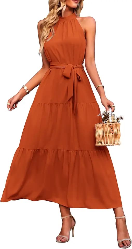 PRETTYGARDEN Women's Summer Floral Halter Maxi Dresses