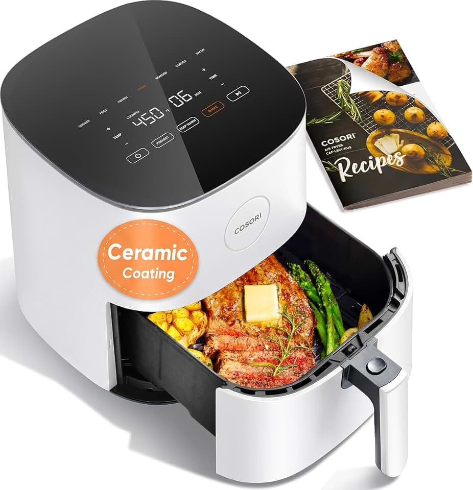 Cosori Air Fryer Pro LE 5 Qt, PFAS-Free Ceramic, 9-in-1, 20 Liners, White
