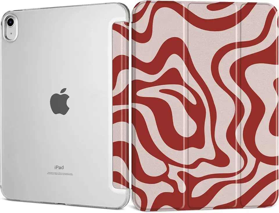 DONGKE for iPad 11th Generation Case 11 Inch 2025 (A16 Chip) & iPad 10th Generation 10.9 Inch 2022, Slim Foldable Stand Hard PC Translucent Back Shell Smart Cover - [Auto Wake/Sleep] - Red Swirl