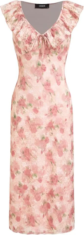 CIDER Women's Floral Wedding Guest Dress Ruffle Cocktail Dress Summer Fall