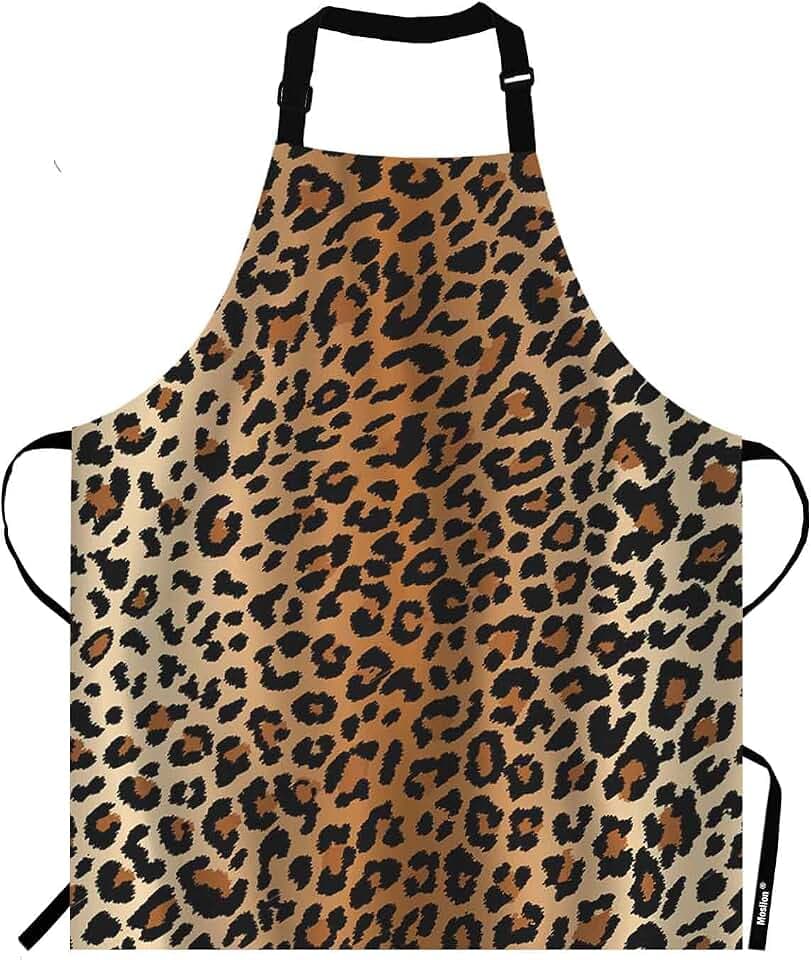 Moslion Schürze mit Leopardenmuster,verstellbarer Hals,Latzschürze für Männer und Frauen,geeignet für Küche,Kochen,Kellnerin,Kochschürze