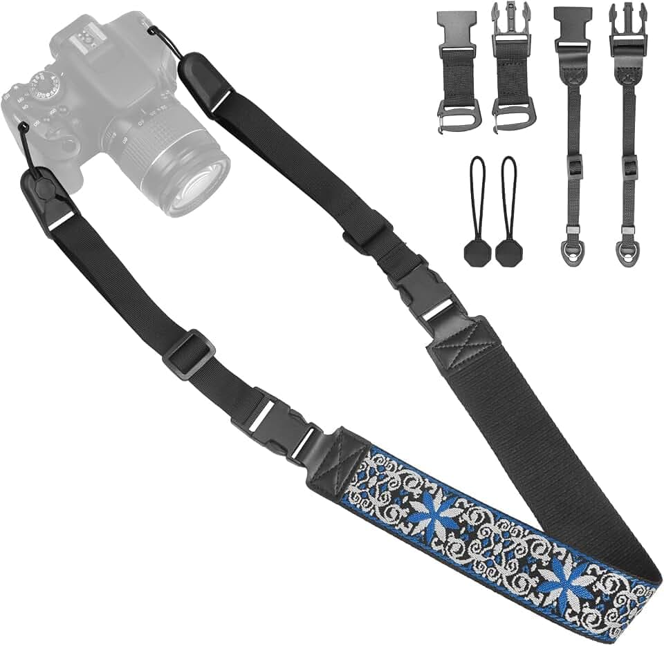 Adjustable Camera Neck Strap, Vintage Embroidered Shoulder & Crossbody Camera Strap with 4 Connection Ways, Anti-Slip Camera Strap for DSLR, Mirrorless & Camcorder, Travel & Outdoor Photography Gear
