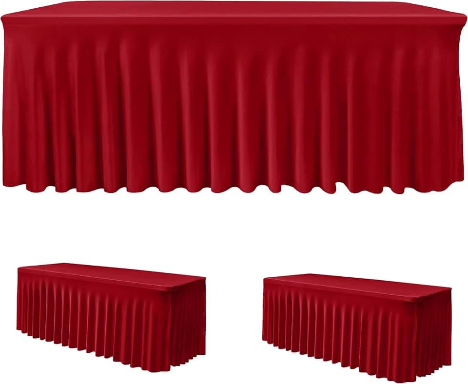 2 Pack Red Tablecloths Spandex Table Covers 6ft for Christmas Decor