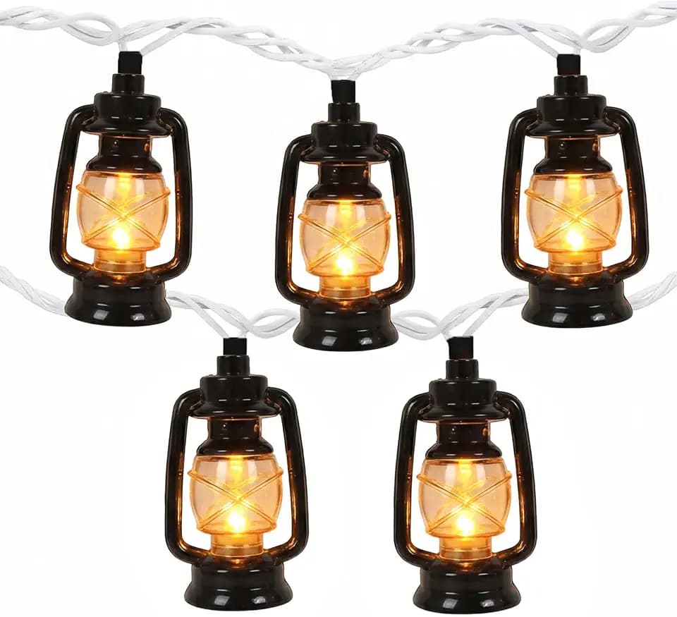 8.5FT Kerosene Lantern String Lights, 10 LED Bulbs, Plug in