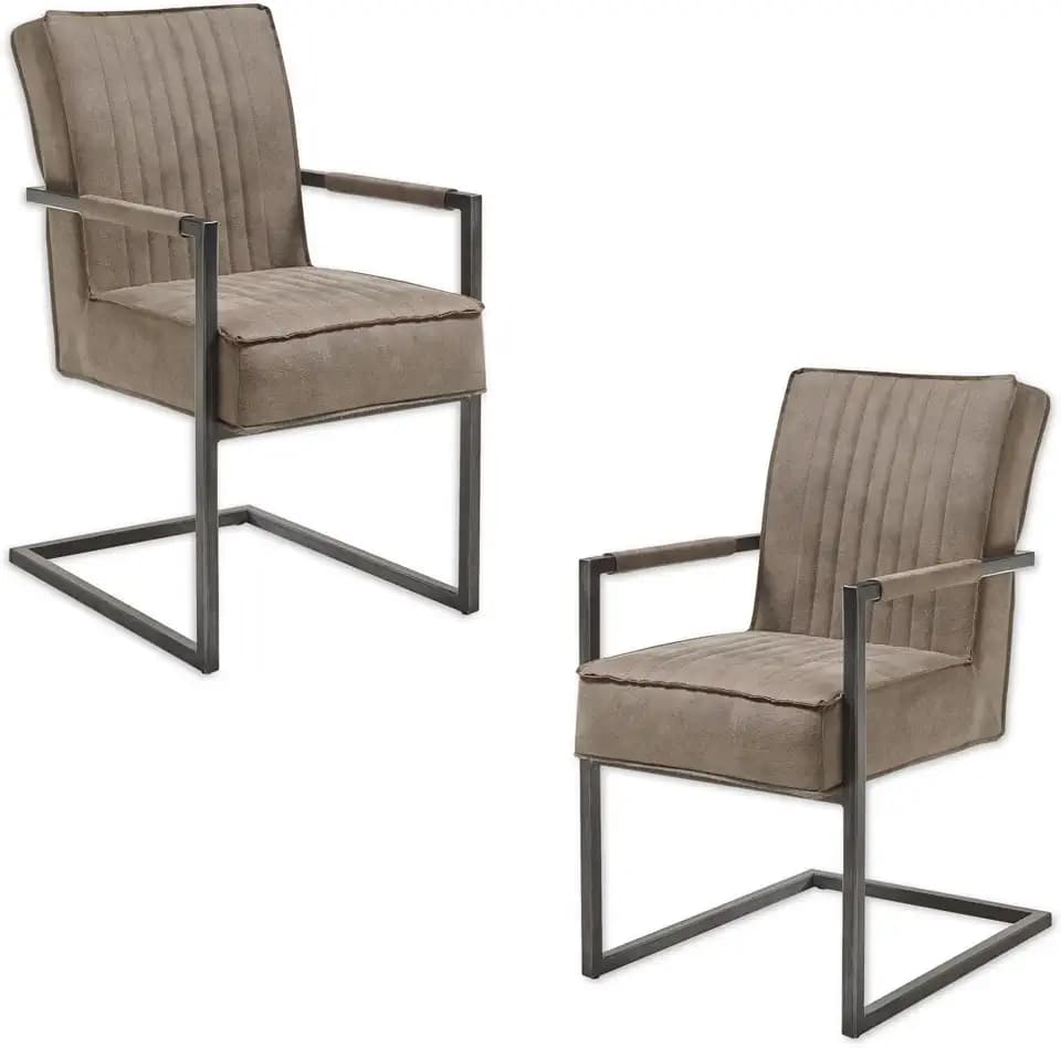 LINDA Schwingstuhl 2er Set mit schwarzem Metallgestell und Microfaser Bezug, Taupe - Bequemer Freischwinger Stuhl für Esszimmer & Küche - 51,5 x 92 x 70 cm (B/H/T)