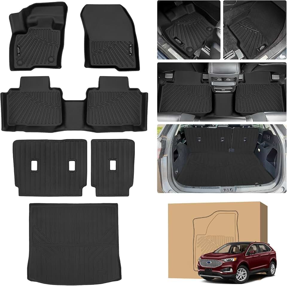 Peleus Floor Mats for Ford Edge 2015-2024 2025 2026,TPE All Weather Protection 2 Rows Car Floor Liners with Cargo Liner Backrest Mat for Ford Edge Trunk Mat+Backrest Mats+Floor Mats