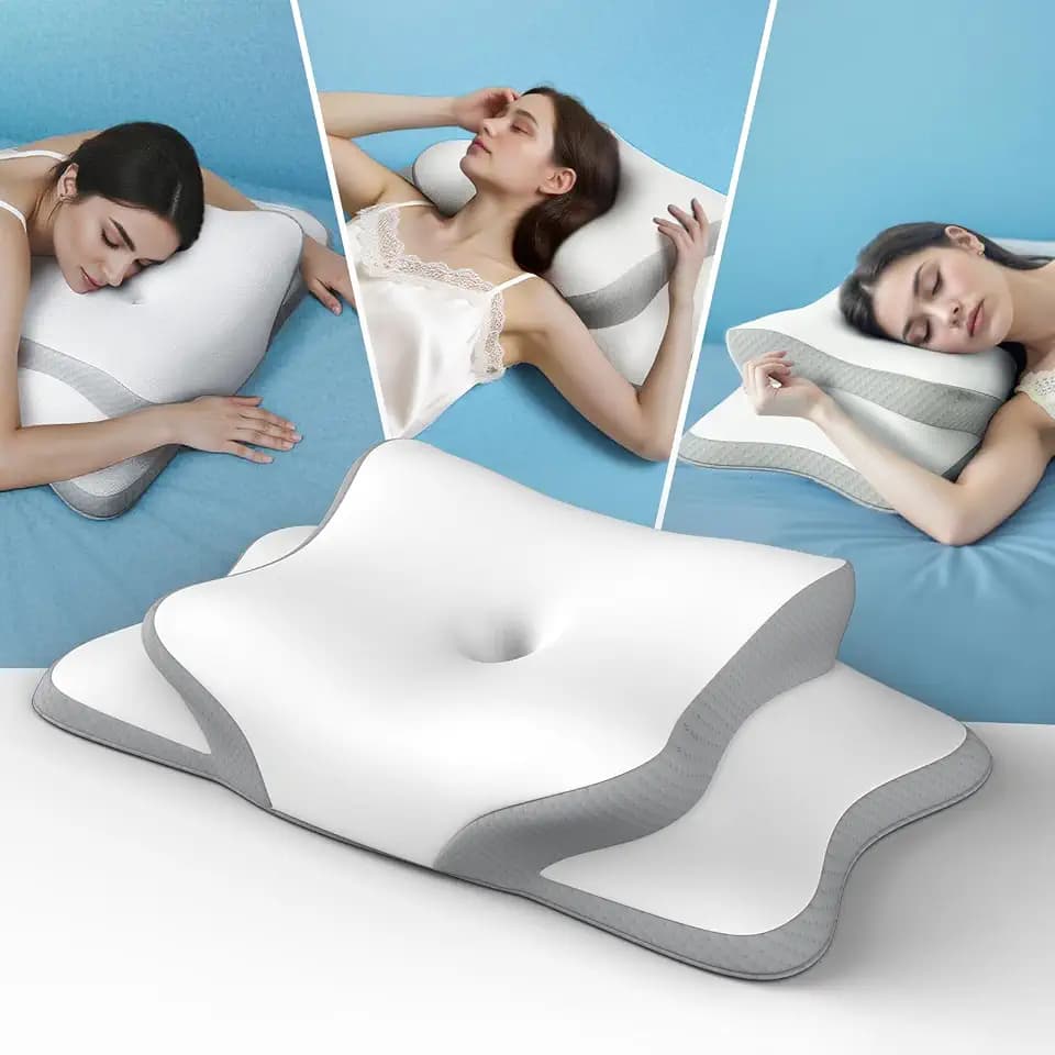 Nackenkissen Kopfkissen, Memory Foam Kissen. Nackenstützkissen, Ergonomisches Kopfkissen. Pillow Kissen für Seiten, Rücken & Bauchschläfer (1er Pack)