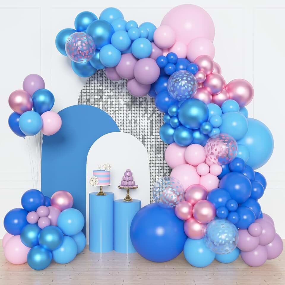 Amandir 153pcs Pink and Blue Balloon Arch Garland Kit Different Sizes