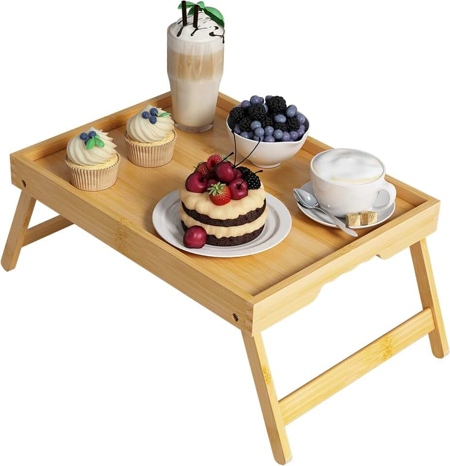 Youpehom Bamboo Bed Tray Table with Folding Legs, Large, Bamboo