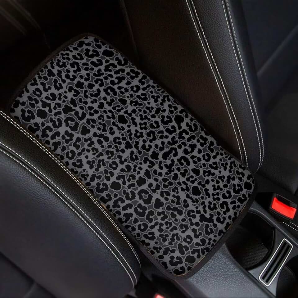 Dreaweet Black Leopard Print Car Center Console Cover Cheetah Print Car Accessories for Women Arm Rest Cover for SUV Sedan Non-Slip Comfortable Car Armrest Cover Pad,Easy to Install