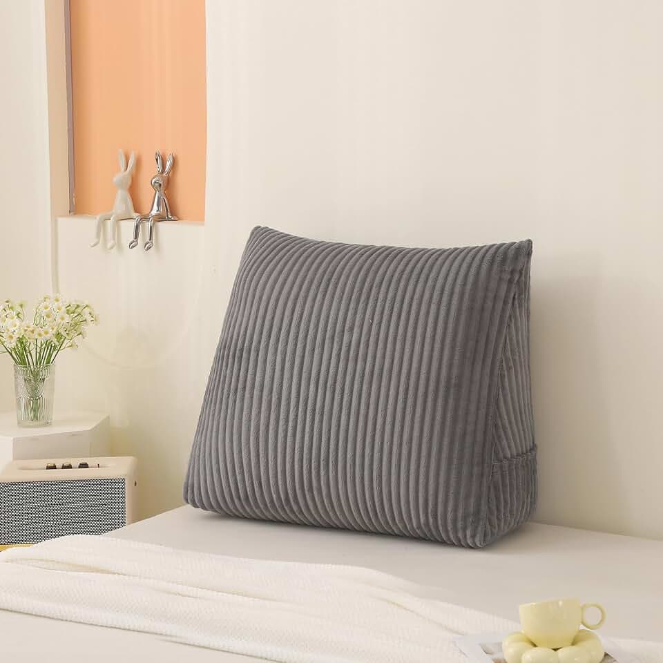 Corduroy Wedge Reading Pillow for Bed, 3 Sizes, 4 Colors for Bed, Sofa, Office Chair (Grey, Large 24 * 20 * 8in)