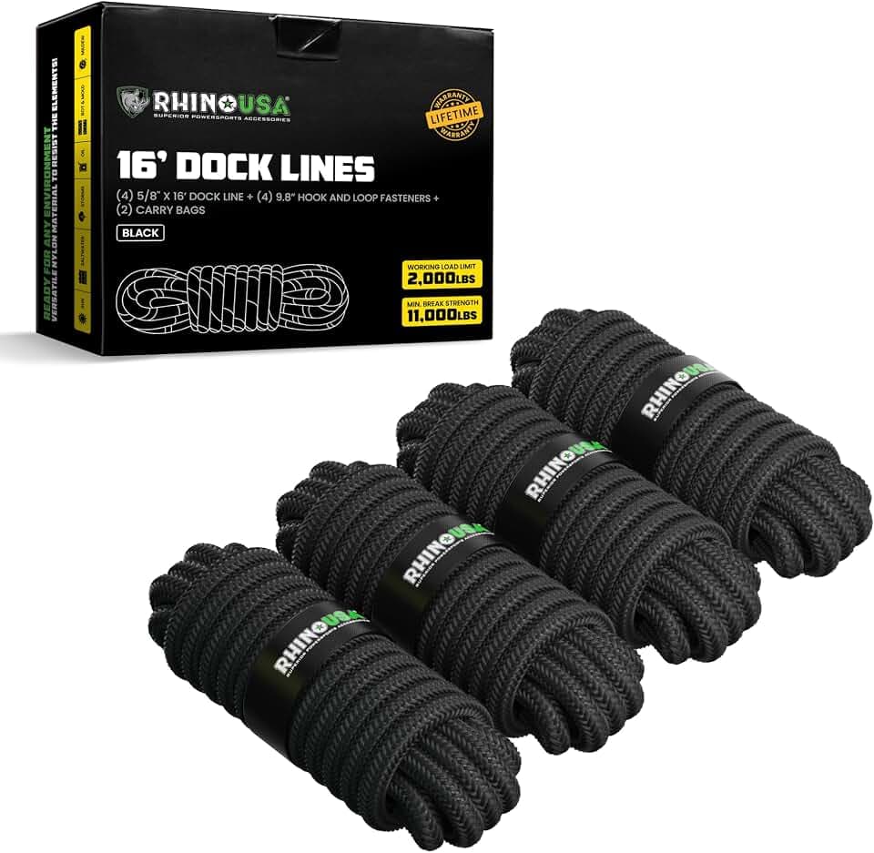 Rhino USA 5/8" x 16' Dock Lines - Docking Rope for Boats, Jet Skis & Kayaks