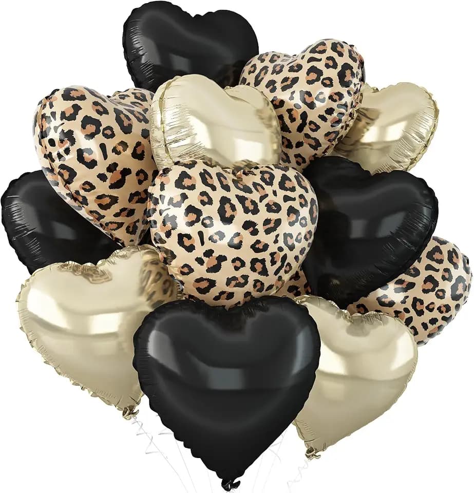 Black Gold Leopard Print Heart Balloons,Cheetah Print Foil Balloons