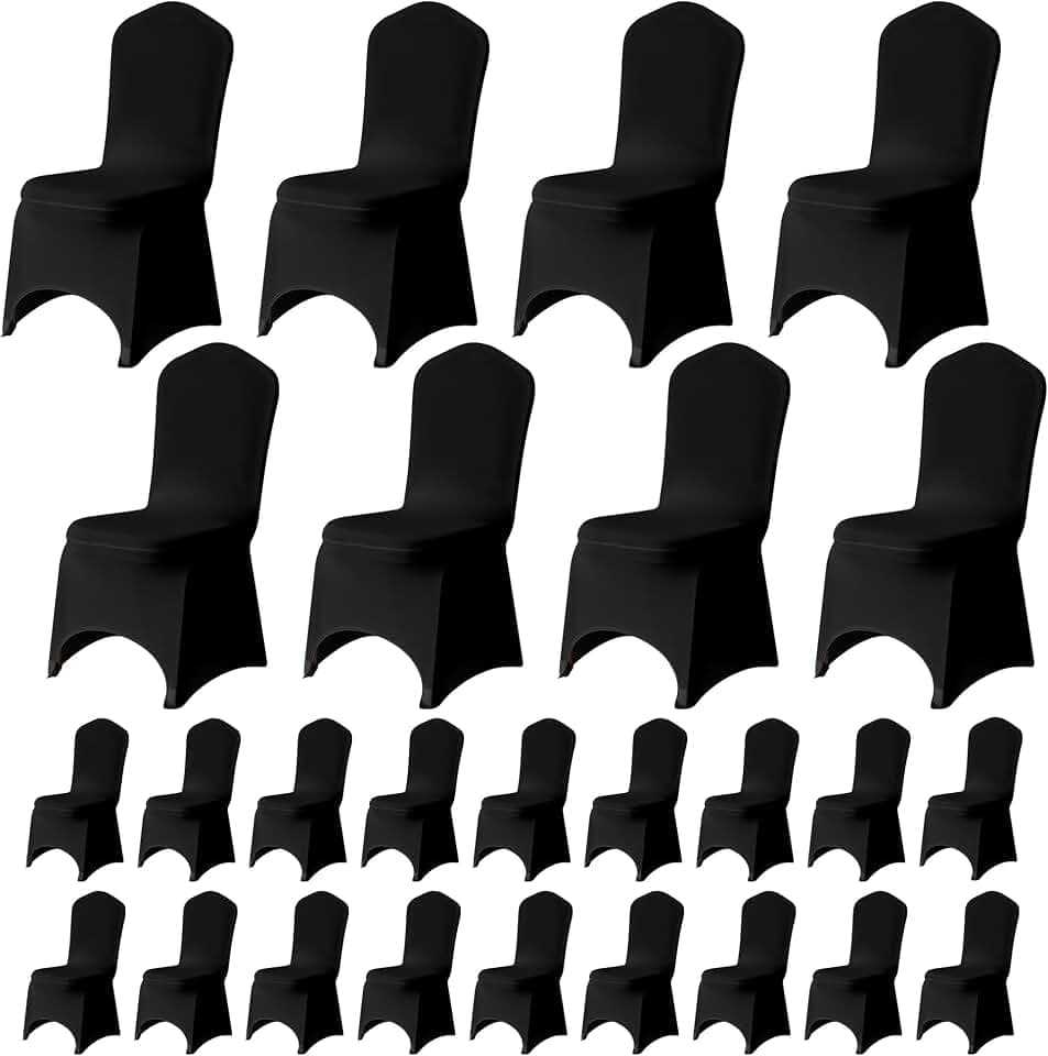 Stuhlhussen für Hochzeiten, aus Spandex, mit gebogener Vorderseite, dehnbarem Stoff, waschbar, universell einsetzbar für Hochzeitsbankette, Weihnachtsfeiern und Dekorationen, schwarz – 100 Stück