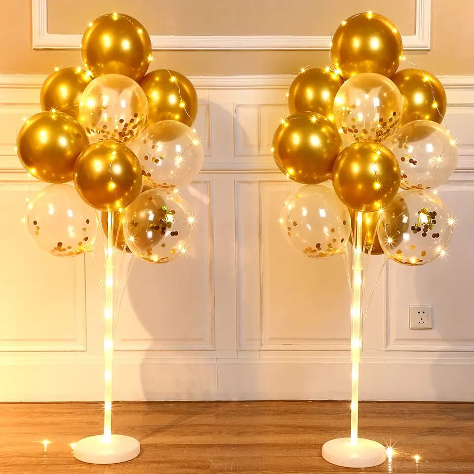 Hydren 2 Sets Balloon Column Stand Kits, 40 Gold Balloons, LED Lights