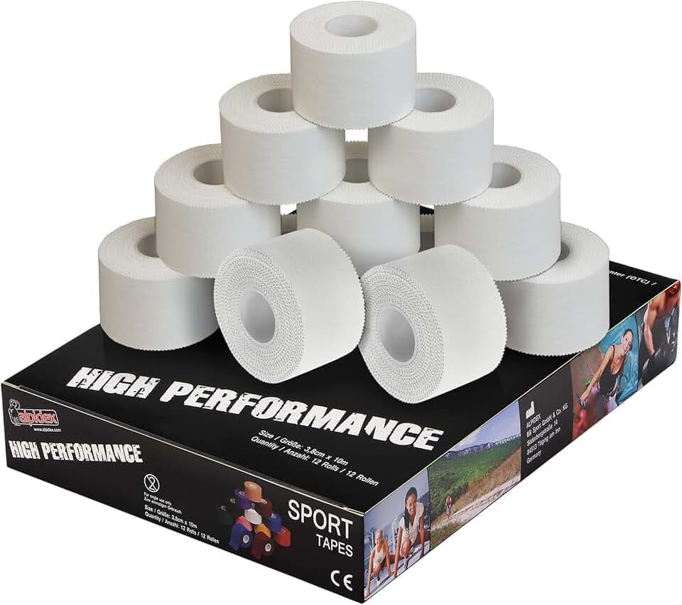 ALPIDEX Sport Tape 12 Rollen 3,8 cm x 10 m Fußball Handball Volleyball | Sporttape, Tapeverband, Boxen, Zinkoxid, hautfreundlich, wasserfest, atmungsaktiv, reißbar, Handgelenk, Sprunggelenk, Gelenk