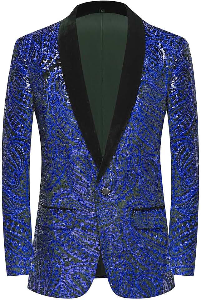Glänzende Pailletten-Anzugjacke für Herren, Klassische Florale Anzugjacke, modisch, geeignet für Partys, Hochzeiten, Bankette, Abschlussbälle