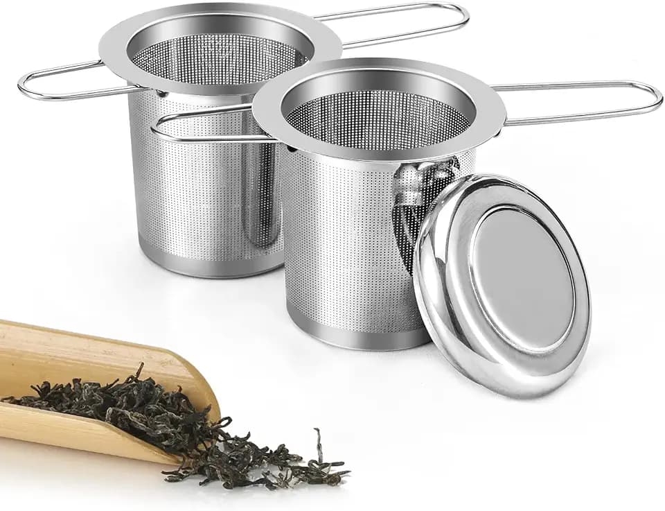 Teesieb, Tea Infuser 304 Rostfreiem Edelstahl Teefilter mit Faltbare Griffe und Deckel Teefilter für Losen Tee (A-2PCS)