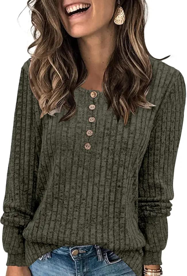 DB MOON Womens Lightweight Sweaters 2026 Long Sleeve Henley Shirt Fall Casual Crewneck Tunic Tops