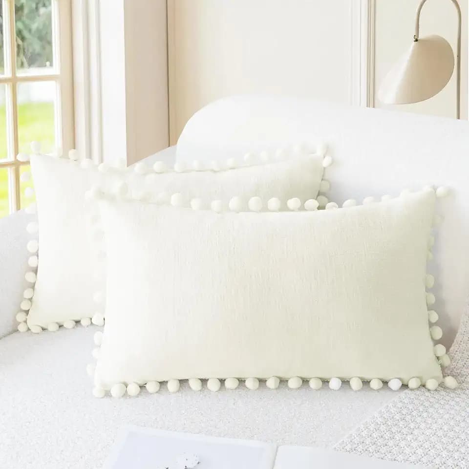 CaliTime Decorative Couch Throw Pillow Covers 20 X 12 Inches Cream