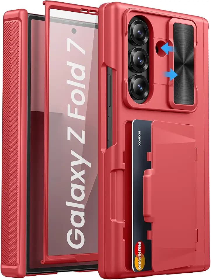 for Samsung Galaxy Z Fold 7 Case with Card Holder, Red