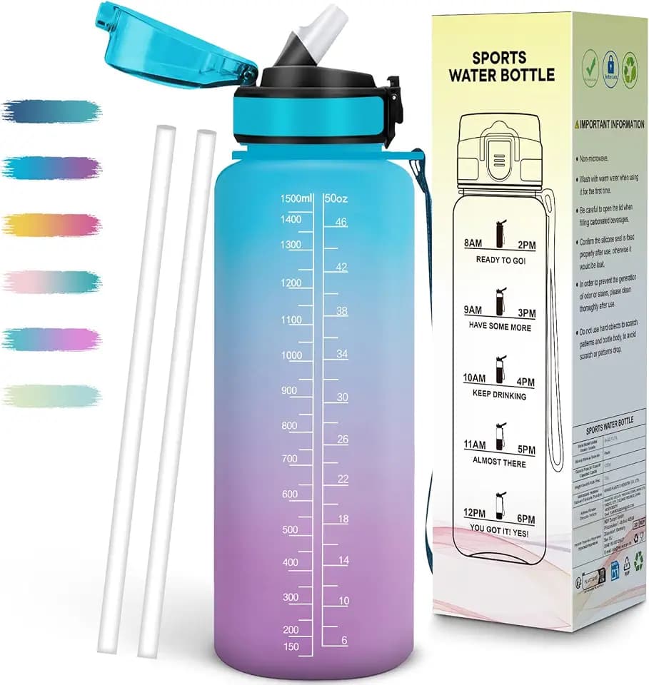 Trinkflasche 1 5 Liter, Auslaufsicher, Trinkflasche Kohlensäure Geeignet, Sportflasche BPA-Frei, Wasserflasche mit Strohhalm, Flasche Sport für Outdoor, Wandern, Fitness, Radfahren