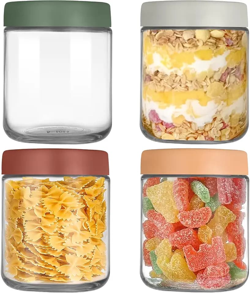 Overnight Oats Gläser,Meal Prep Gläser für Hausgemachte Marmelade,Einmachen,Einlegen,Mason Jar,Wiederverwendbare Einmachgläser mit Schraubdeckel als Meal Boxen 4 Pack 500ml