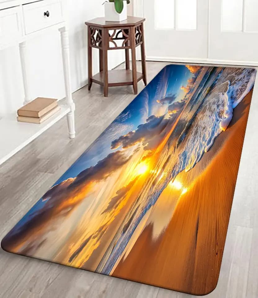 Non Slip Bath Mat Sponge for Bathroom Sunset Beach 72x24 in