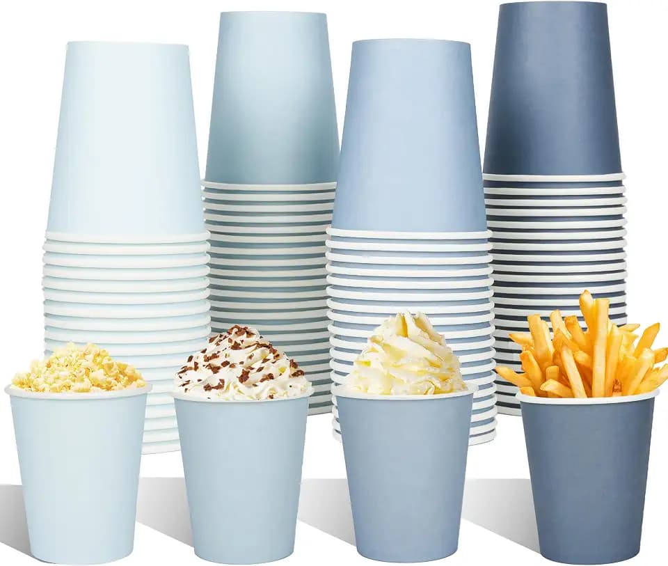 AimFun 100 Pcs Dusty Blue Paper Cups 9oz Gradient Blue Party Cups