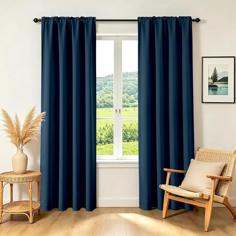 CUCRAF Navy Blue Blackout Curtains 63 inch Length 2 Panels Set, Rod Pocket Room Darkening Drapes for Bedroom Living Room, Insulated Thermal Light Blocking Window Curtain (W52 x L63 Inch)
