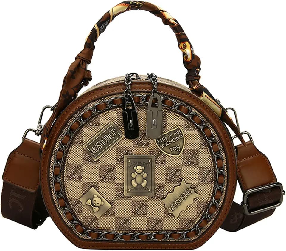 Vintage Women's Bag,Round Crossbody Bag, Shoulder Crossbody Circle Tote Bag, Large Capacity Purse Handbag