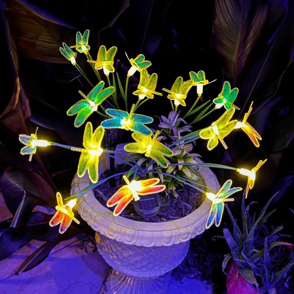Anordsem Solar Garden Lights Outdoor: 8 Removable Optical Fiber Dragonflies 2 Pack - Waterproof Fun Animal Decoration for Yard Patio Path - Gardening Gifts for Garden Lovers Over 30