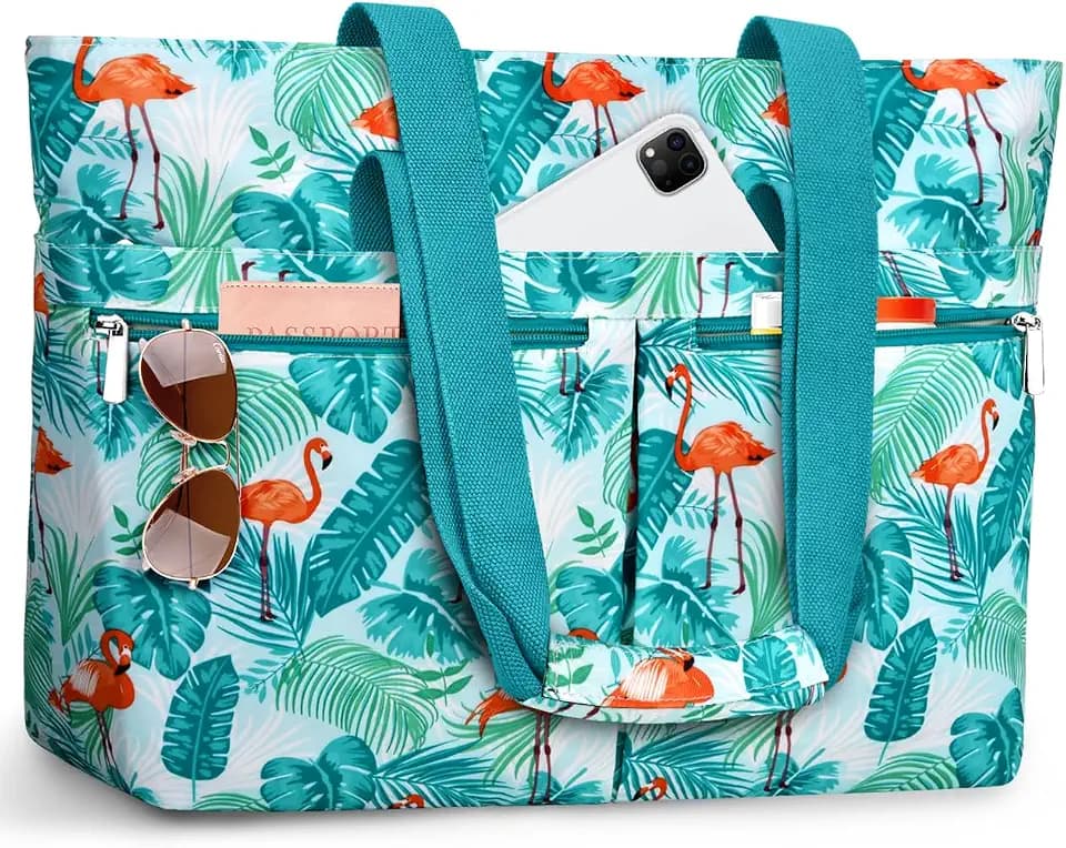 Strandtasche Damen mit Reissverschluss, Strandtasche Familie XXL Groß Shopper Tasche Beach Tote Bag Reisetasche Wasserdicht Badetasche mit Nassfach für Einkaufen Fitness Reisen (Flamingo)