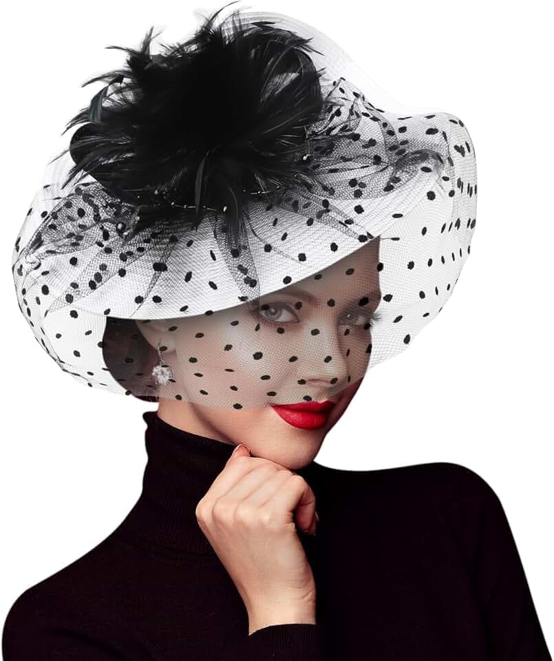 DRESHOW Fascinators Hat Flower Mesh Feathers Hat with a Headband and a Clip 7.9" Tea Party Headwear for Women