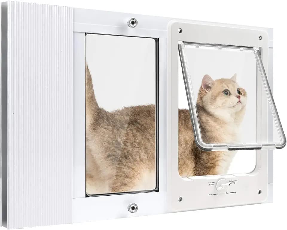 Cat Door for Window & Small Dog, Quick Damage-Free Install, 21"-23 4/5" Width Adjustable, All Aluminum Frame, 4-Way Lock, Magnetic Closure, Extra Window Lock & Sealing Strips (XS)