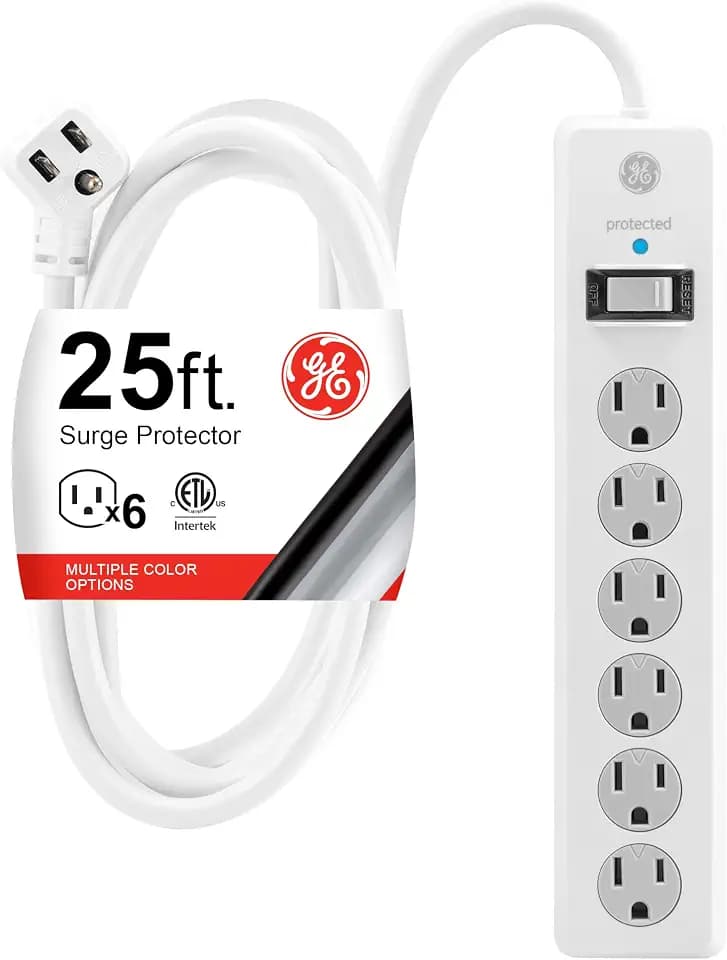 GE Surge Protector Power Strip, 25 Ft Long Extension Cord