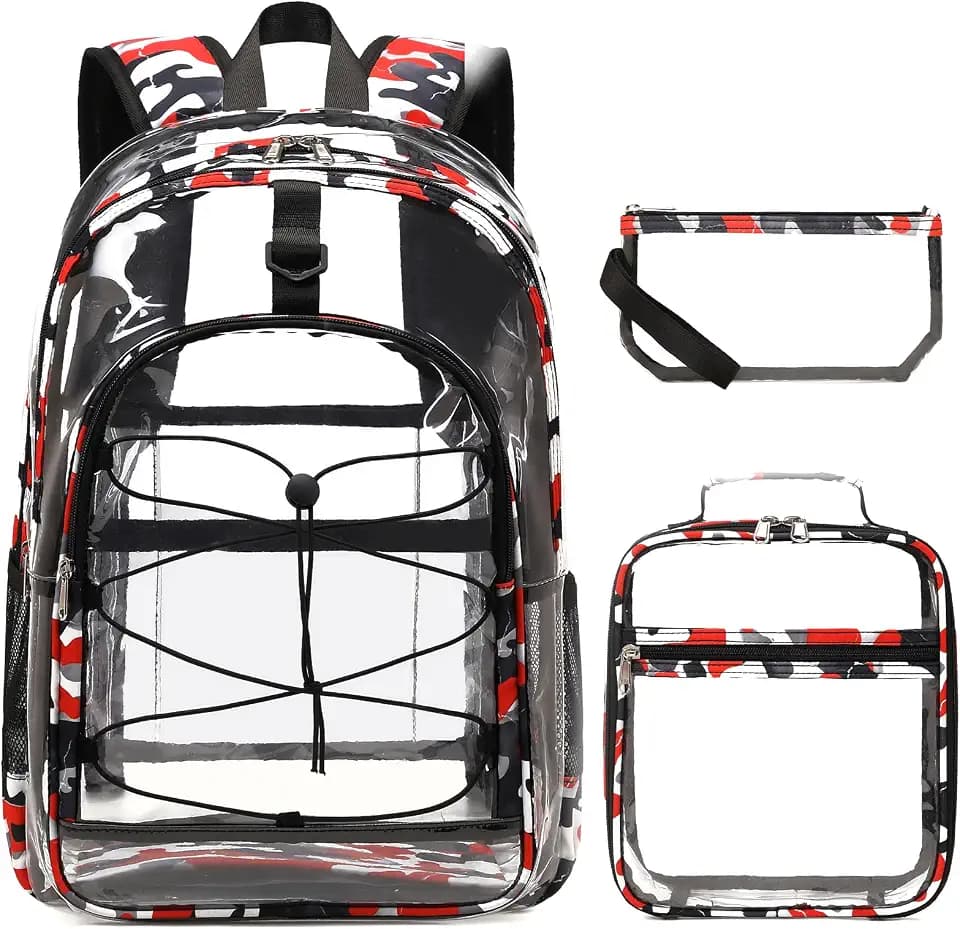 DIGOBAY Clear Backpack for Boys, 3PCS Cool Clear Backpack with Lunch Bag Pencil Case, Heavy Duty Transparent Backpacks for Kids, Kids Backpacks for Kindergarten Elementary Middle School