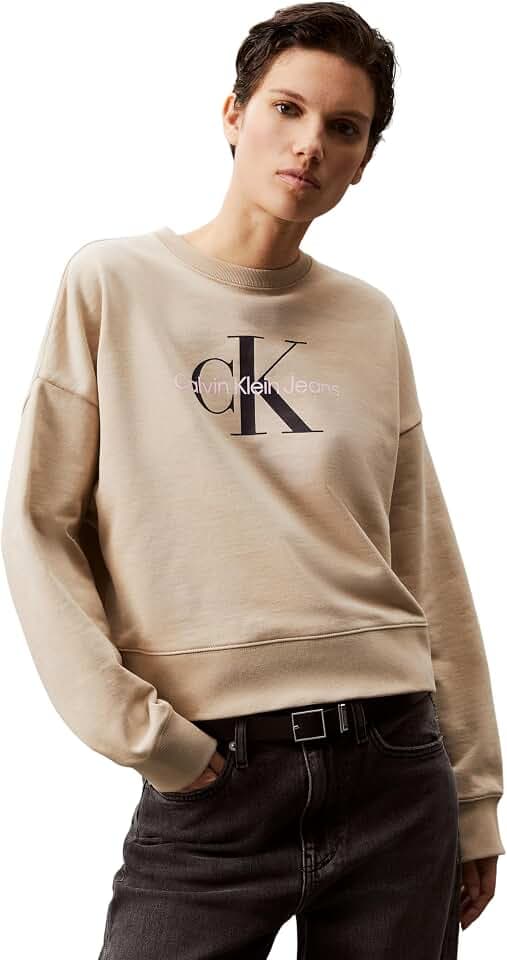 Calvin Klein Damen Sweatshirt Monologo French Terry mit Rundhalsausschnitt