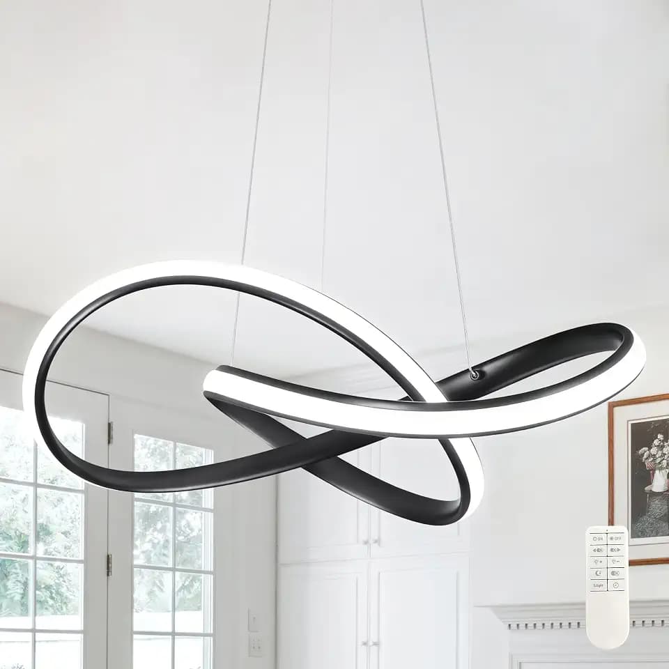 LED Chandelier Modern Pendant Light Contemporary Chandelier Ring Light Fixture Black with 3000K-6000K Dimmable Remote Control and 79in Height Adjustable for Dining Room Bedroom Living Room