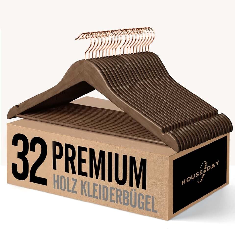 HOUSE DAY Kleiderbügel Holz, Holzkleiderbügel,Kleiderbügel Nussbraun